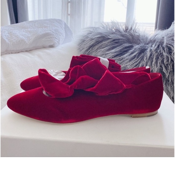 The Row Elodie Velvet Ankle-wrap Ballet Flats Red 38 - Picture 8 of 12